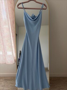 Blue Sage Tie Back Blue Cowl-Neck Maxi Dress with Spaghetti Straps